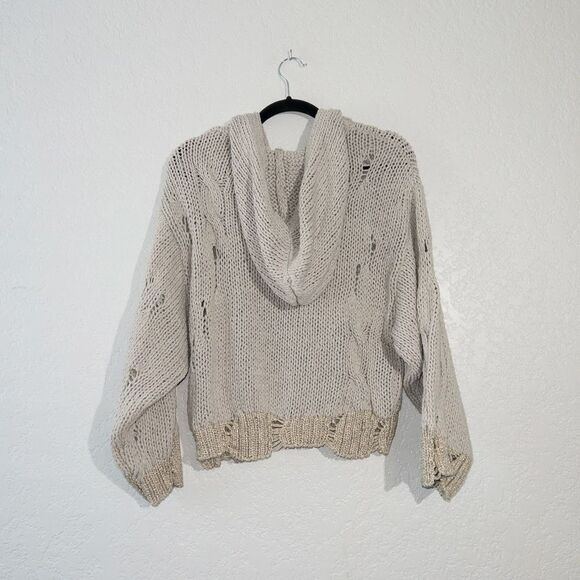 Moth x Anthropologie Gray Distressed Metallic Trim Hooded Sweater Size‎ Small - Picture 8 of 8